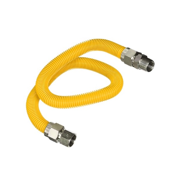 Flextron Gas Line Hose 5/8'' O.D.x72'' Len 3/4" FIPxMIP Fittings Yellow Coated Stainless Steel Flexible FTGC-YC12-72P - main